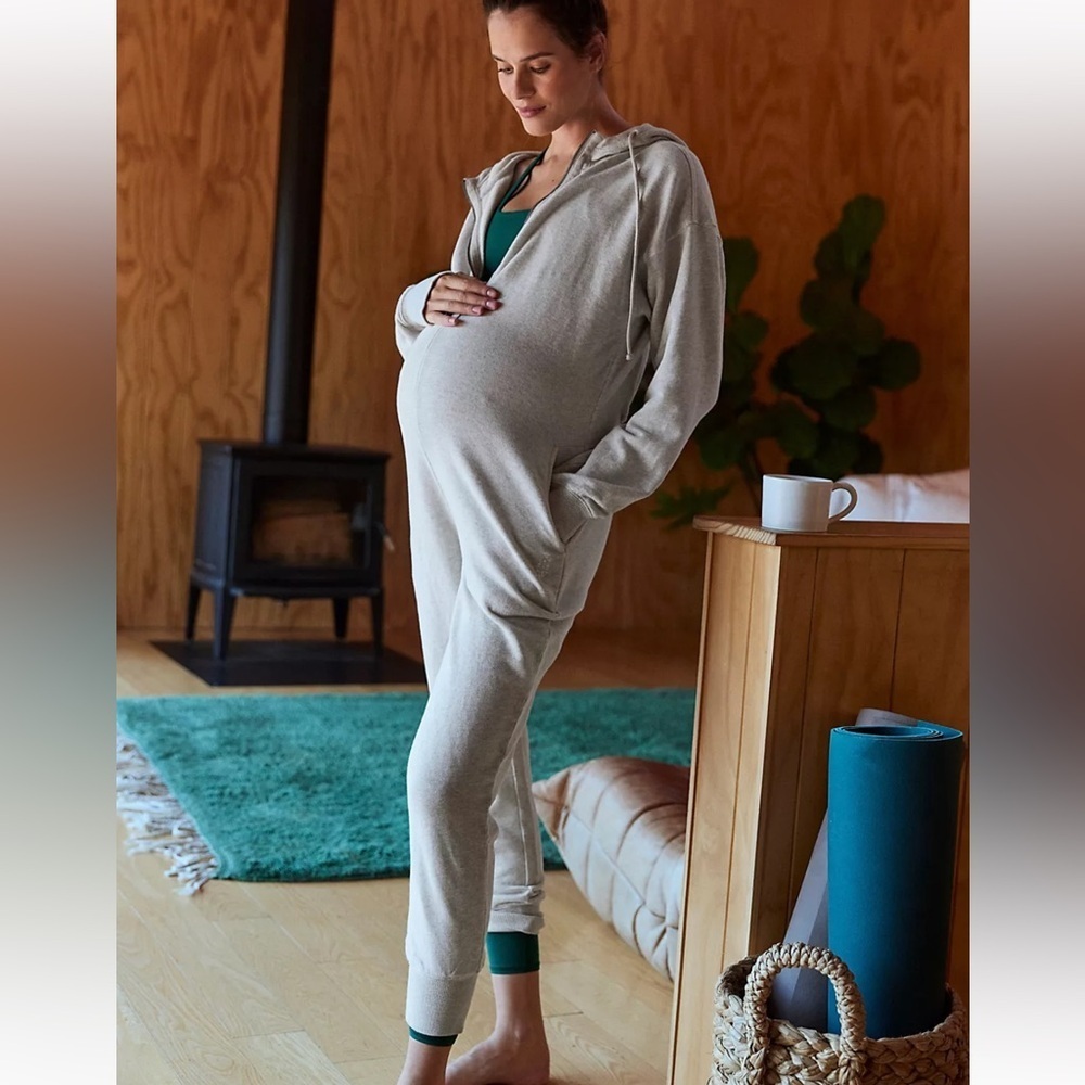 New FP Movement x Hatch Warm Up Maternity Jumpsuit Size XS Heather Grey